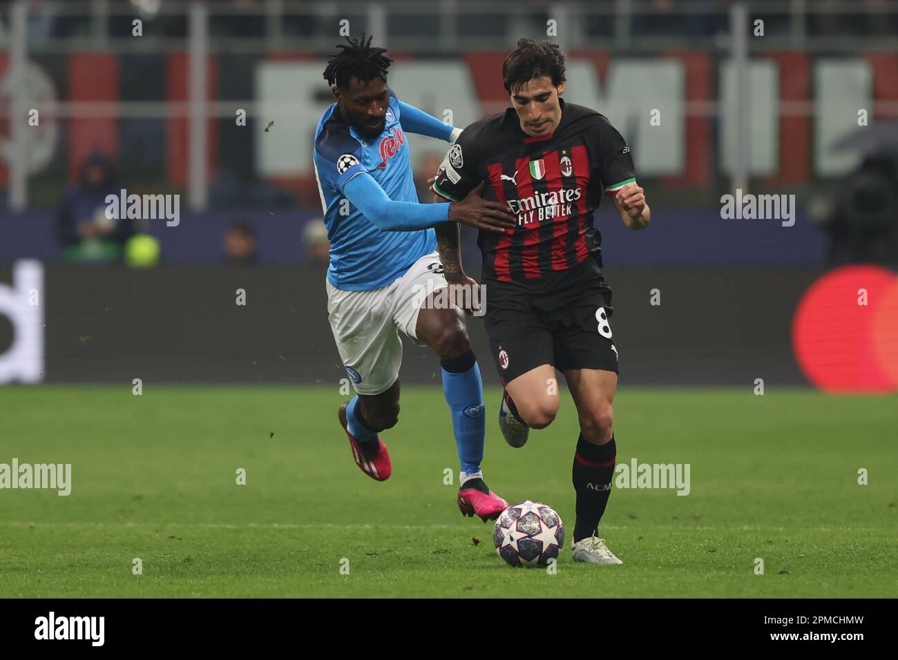 Milan, Italy. 12th Apr, 2023. Sandro Tonali of AC Milan competes