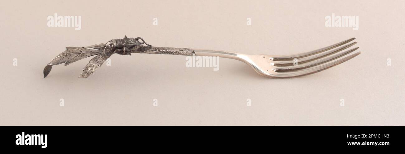 Dessert Fork (France); Manufactured by Charles Victor Gibert (French); silver; L x W x D: 18.1 x 2.5 x 2.5 cm (7 1/8 x 1 x 1 in.) Stock Photo