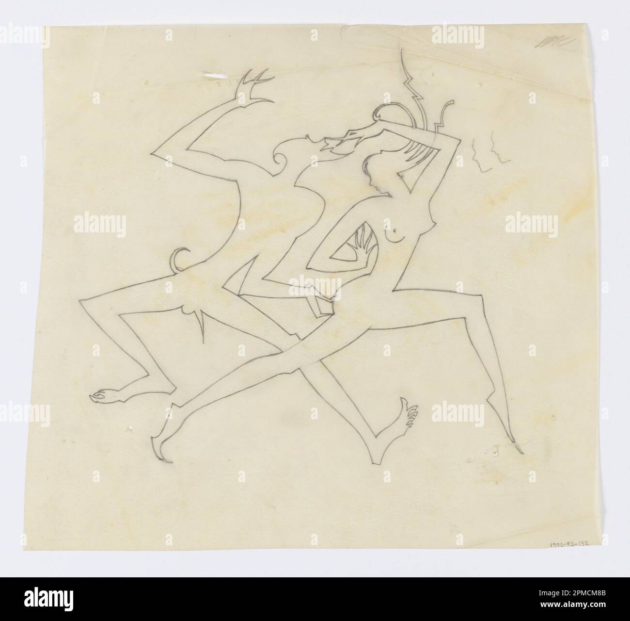 Drawing, Maiden Chased by a Satyr; Designed by William Hunt Diederich (American, b. Hungary, 1884–1953); USA; graphite on tracing paper; 21 x 23 cm (8 1/4 x 9 1/16 in.) Stock Photo