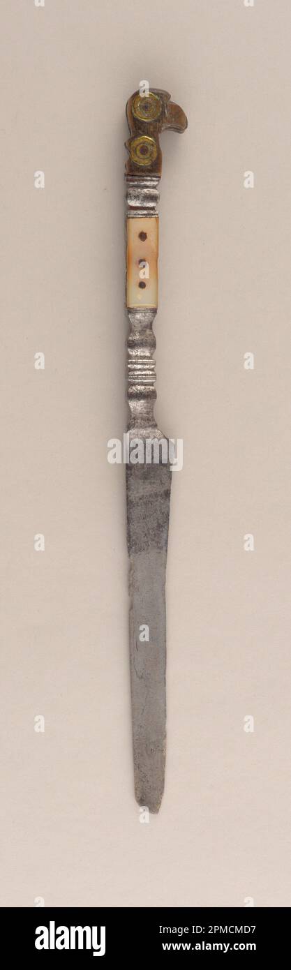 Knife; mother-of-pearl, brass, horn, steel ; L x W: 21.4 x 1.8 cm (8 7/16 x 11/16 in.); The Robert L. Metzenberg Collection, gift of Eleanor L. Metzenberg; 1985-103-46 Stock Photo