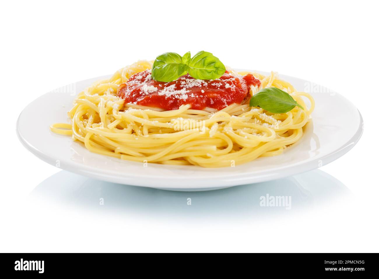 Spaghetti isolated on a white background eat meal from Italy pasta lunch with tomato sauce Stock Photo