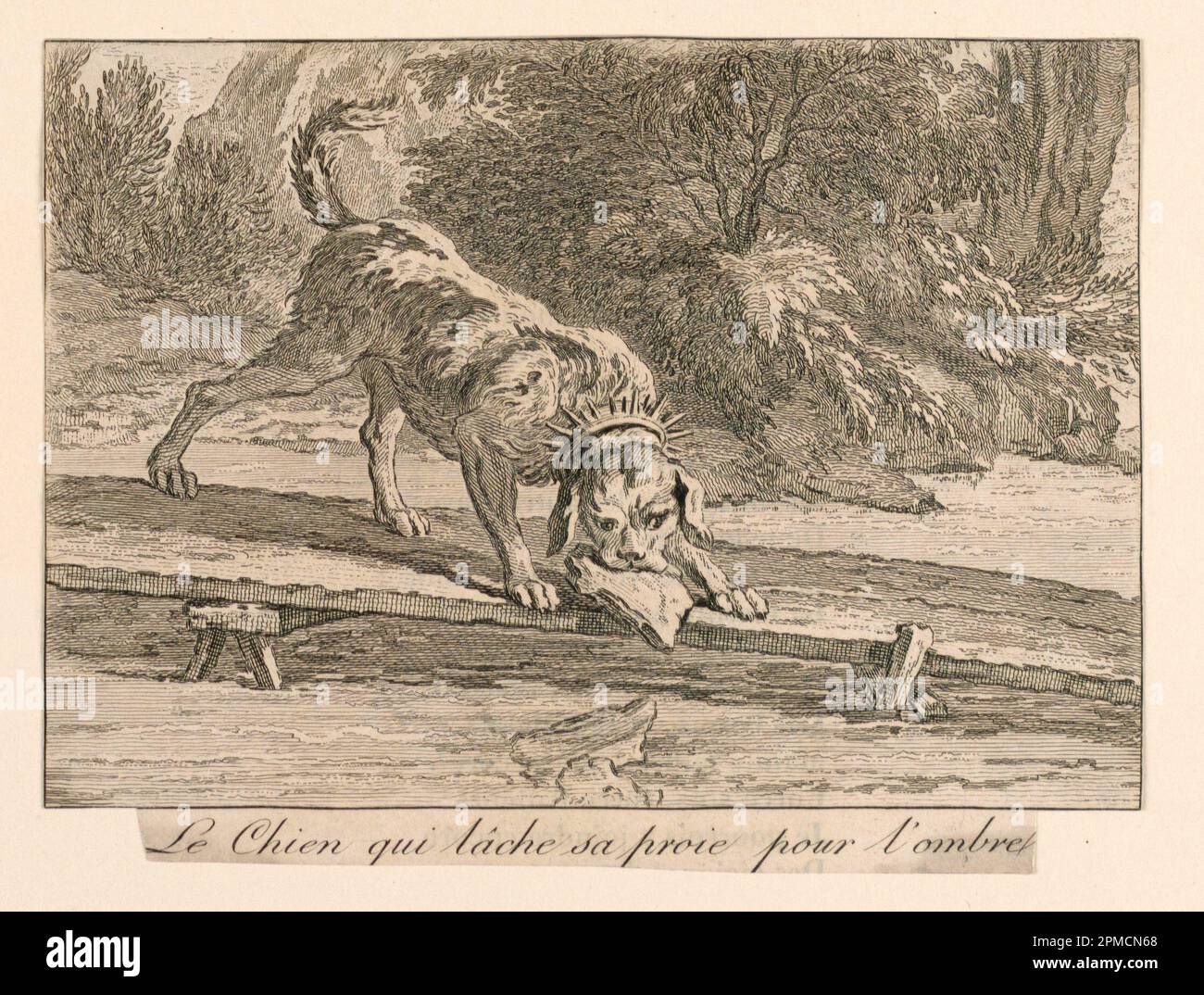 Engraving, "Le chien qui lache sa proie pour l