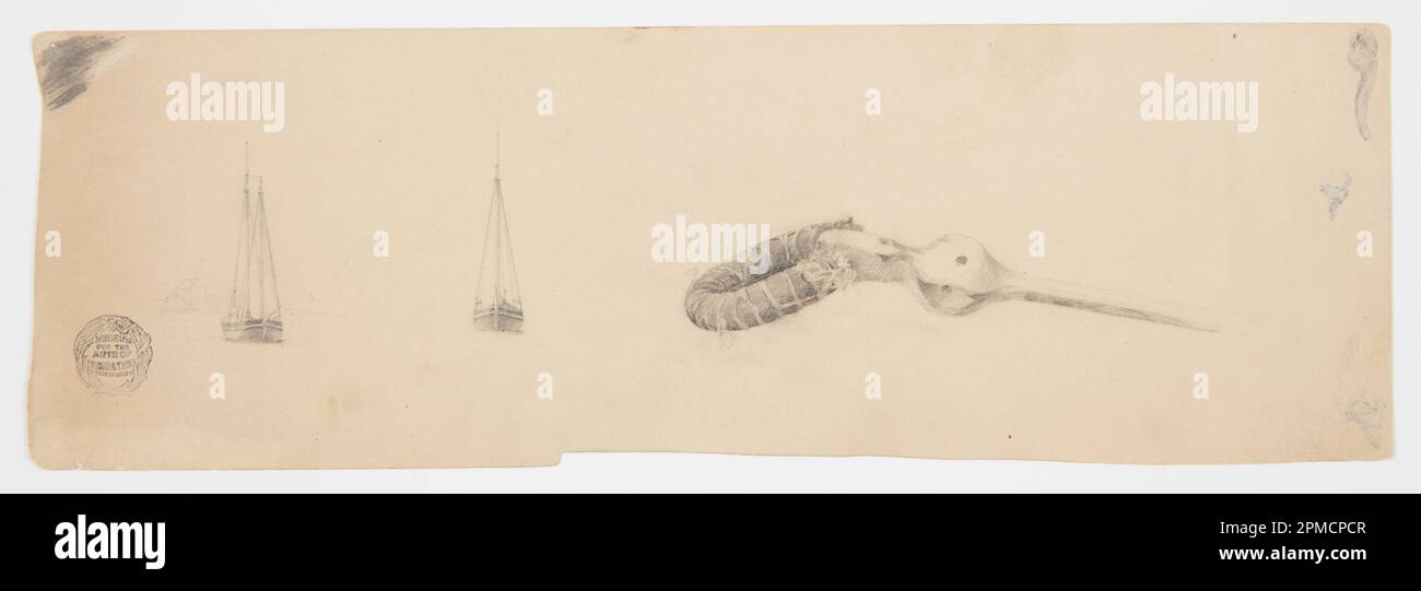 Drawing, Two-masted Ship at Anchor and the Shaft of a Device; Frederic ...