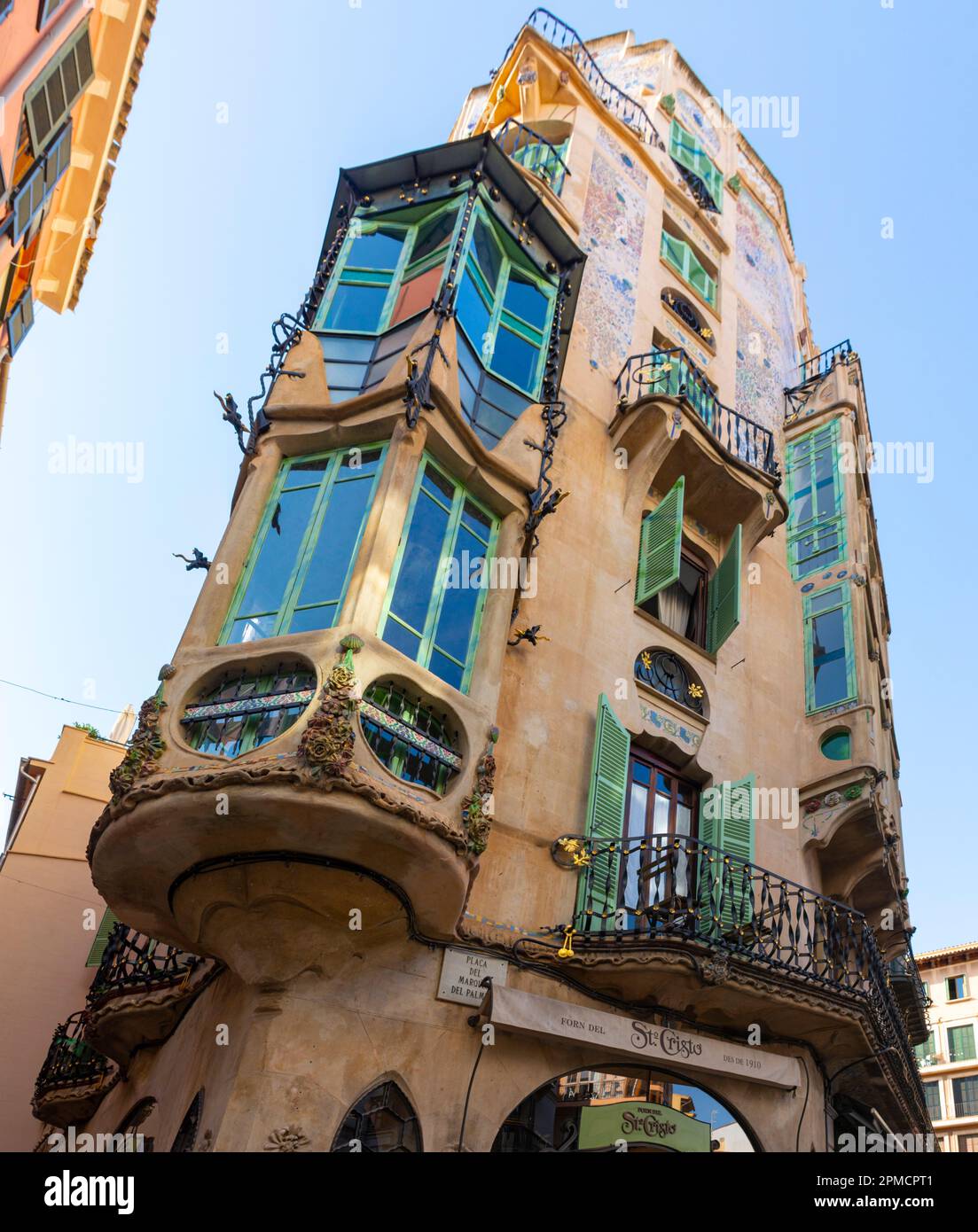 Palma, Mallorca, Balearic Islands, Spain. July 21, 2022 - Can Forteza Rey building, modernist or Art Nouveau style, similar to the architectural works Stock Photo