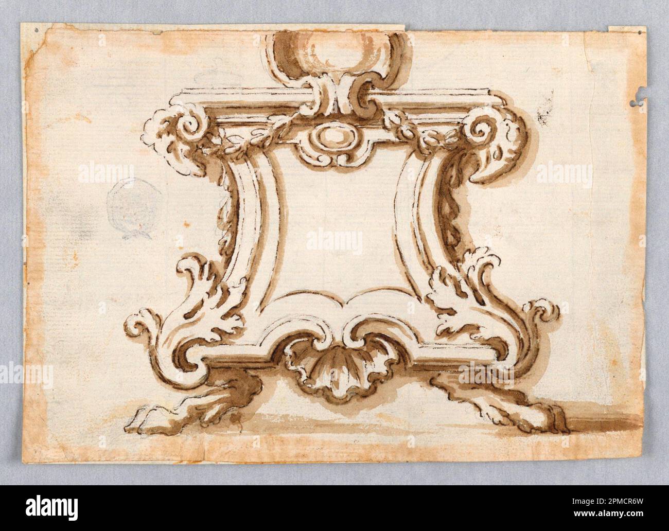 Drawing, Elevation of a Pedestal; Italy; pen and brown ink with brown