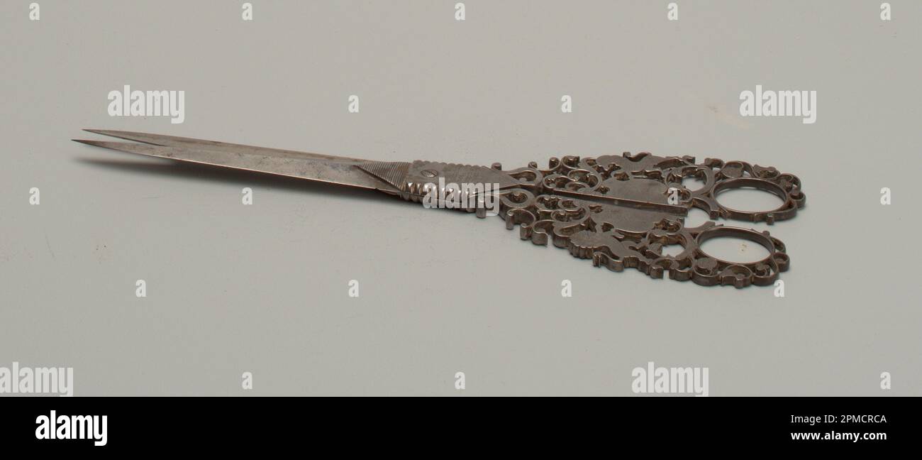 Scissors (England); Made by Walter Thornhill & Co; steel; Overall: 38 x 10.2 x 1 cm (14 15/16 x 4 x 3/8 in.) Stock Photo
