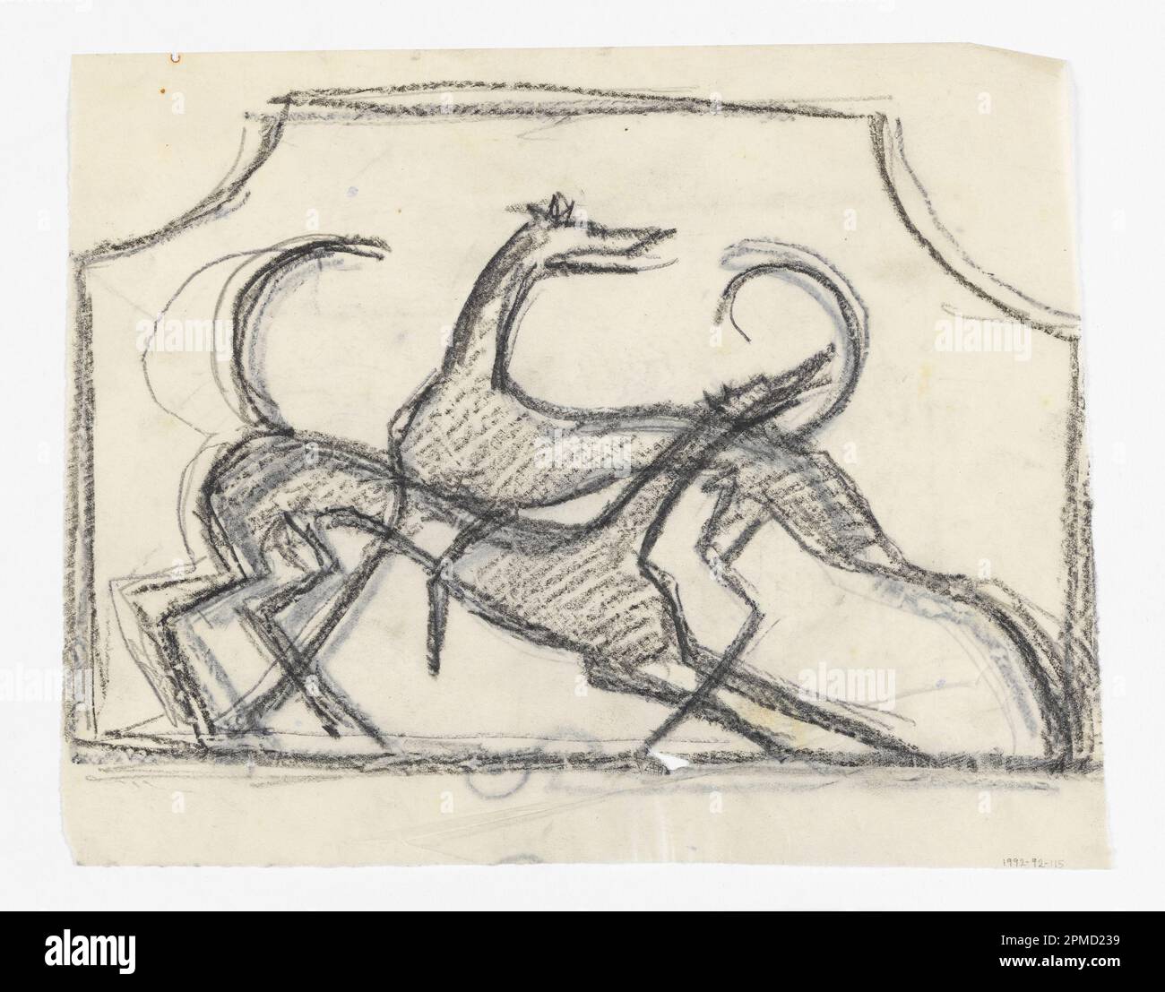 Drawing, Design for Firescreen, Hounds; Designed by William Hunt Diederich (American, b. Hungary, 1884–1953); USA; black crayon, graphite on tracing paper; 17 x 21.7 cm (6 11/16 x 8 9/16 in.) Stock Photo