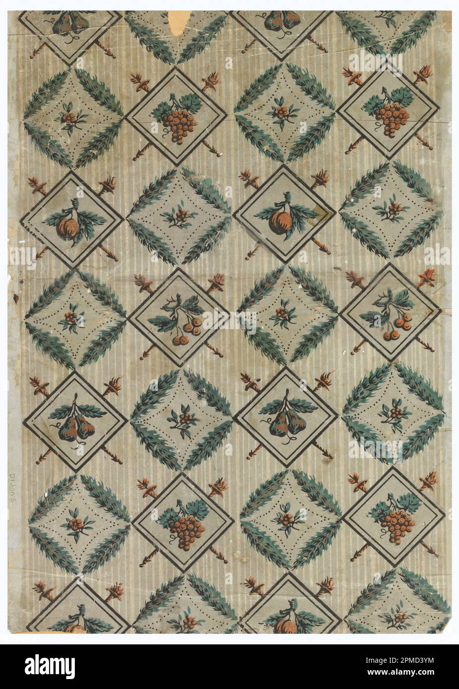 Sidewall (France); block-printed on handmade paper; a) Overall: 61.5 x 52.5 cm (24 3/16 x 20 11/16 in.) b) 15 x 52.5 cm Stock Photo