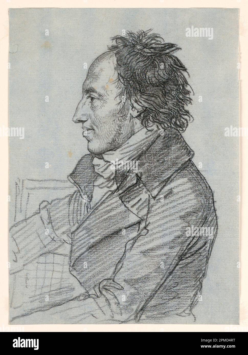 Drawing, Portrait of a Man; Jean-Baptiste Joseph Wicar (French, 1762 – 1834); France; graphite on light blue laid paper; Overall: 22.2 x 15.9 cm (8 3/4 x 6 1/4 in.) Stock Photo