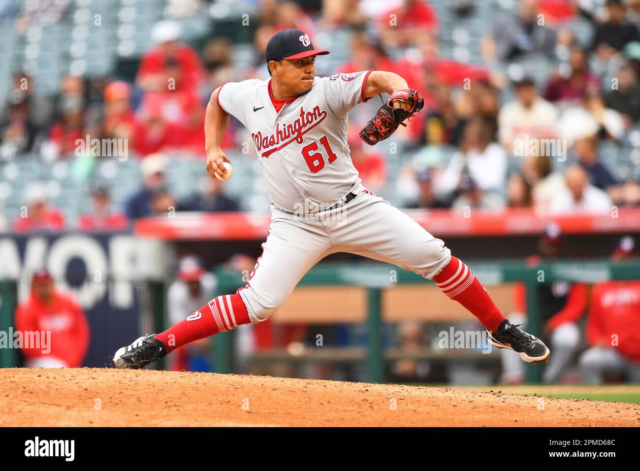 ANAHEIM, CA - APRIL 12: Washington Nationals shortstop CJ Abrams (5) swings  at a pitch during the MLB game between the Washington Nationals and the Los  Angeles Angels of Anaheim on April