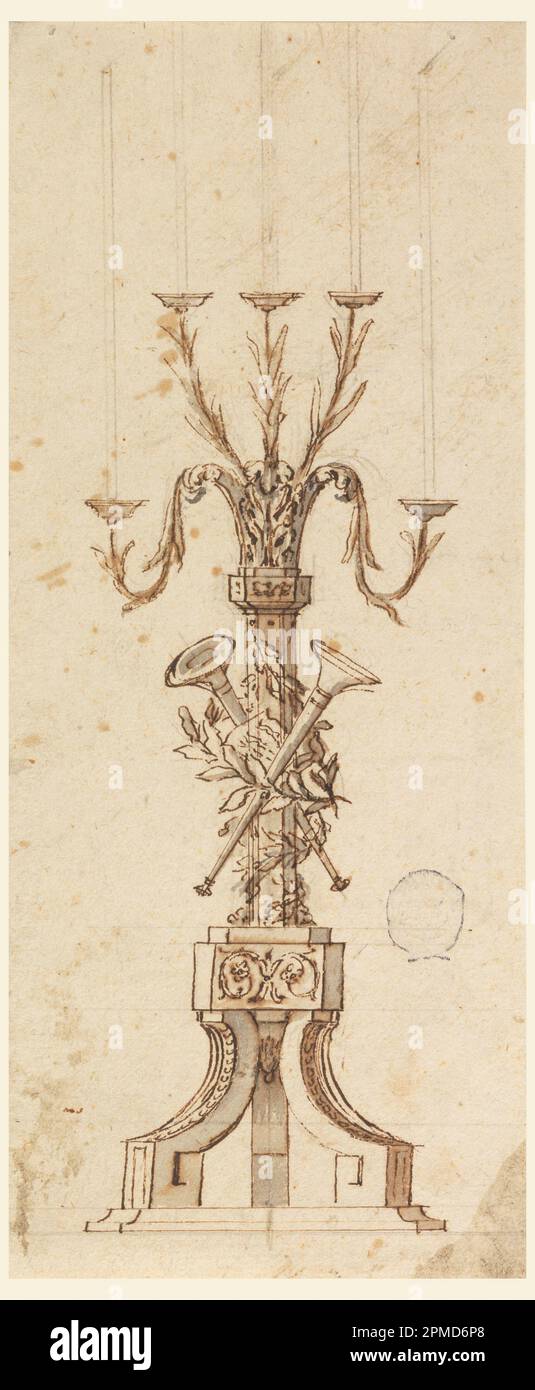 Drawing, Design for a Candelabra; Carlo Marchionni (Italian, 1702–1786); Italy; pen and ink, brush and wash on paper Stock Photo