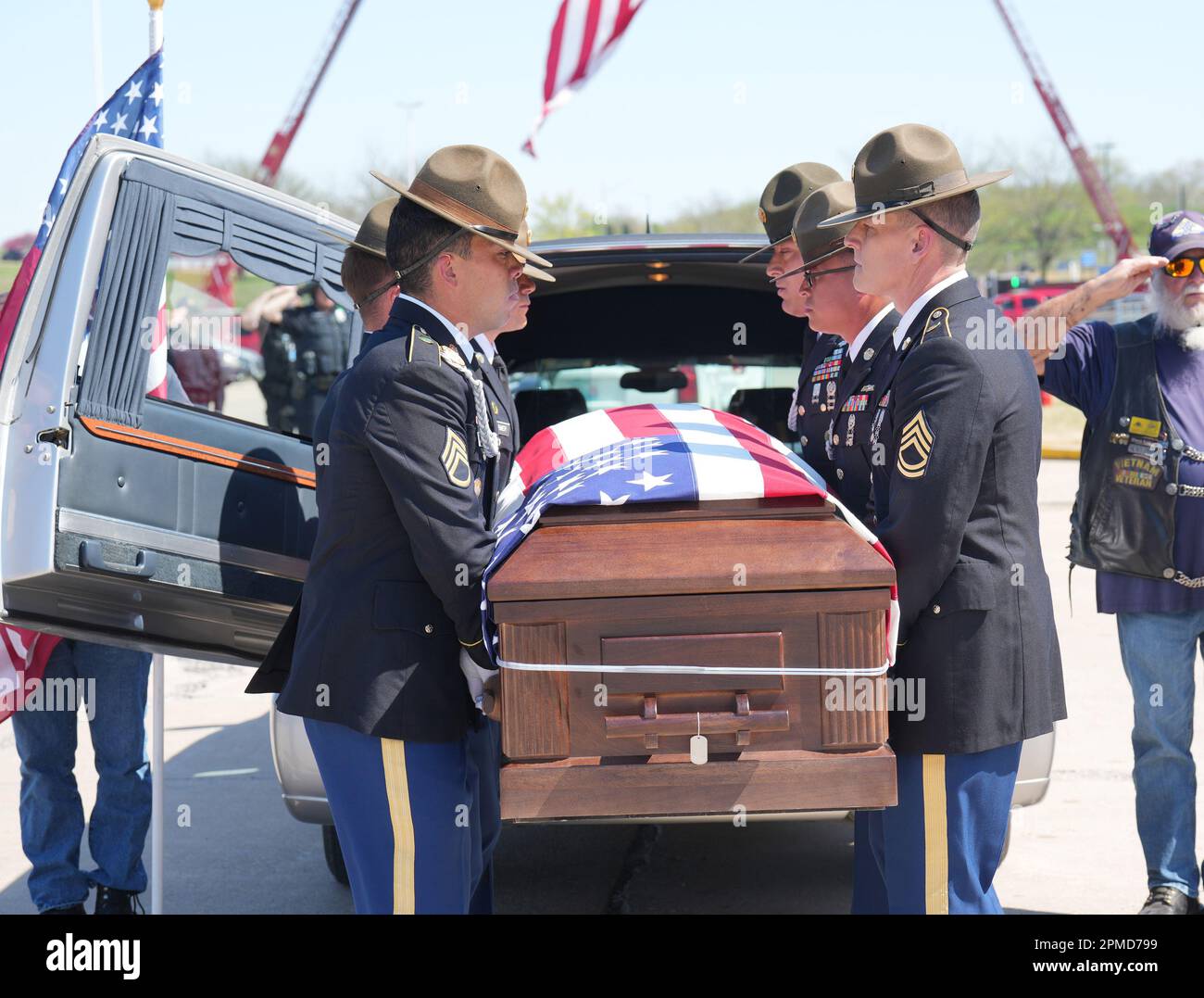 Rolla, Missouri April 12, 2023. The remains of Chief Warrant Officer 2 Rusten Smith, of Rolla, Missouri are transferred to a hearse at St. Louis-Lambert International Airport on Wednesday, April 12, 2023. Smith and eight others were killed on March 29, when the Black Hawk helicopters they were riding in crashed near Fort Campbell during a nighttime training exercise. Smith was 32. Photo by Bill Greenblatt/UPI Credit: UPI/Alamy Live News Stock Photo