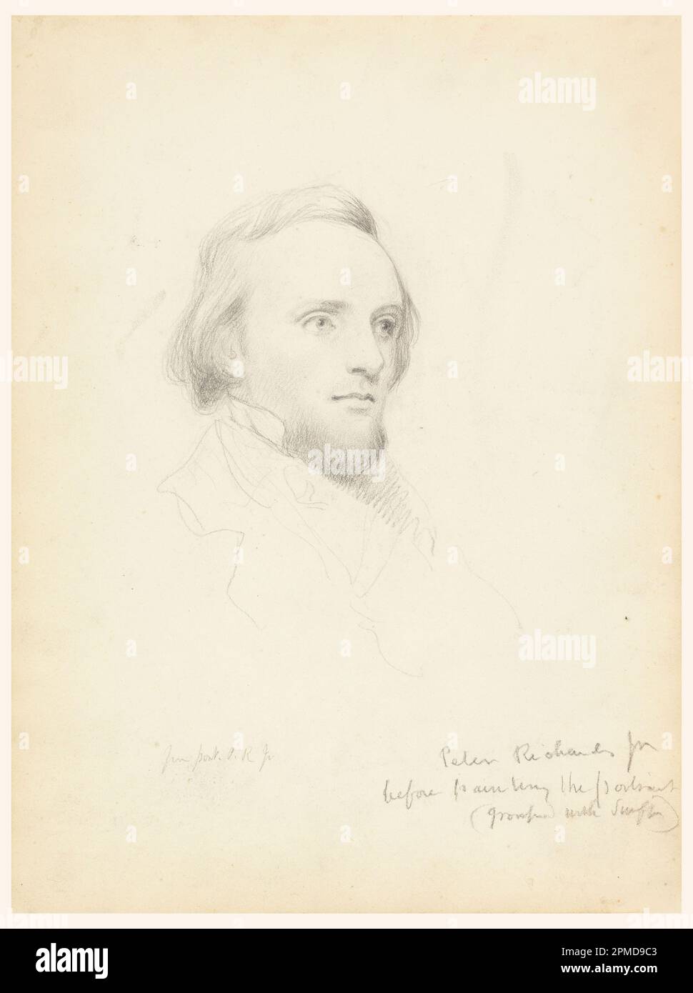 Drawing, Sketch of Peter Richards' Head for his Portrait; Daniel Huntington (American, 1816–1906); USA; graphite in cream paper Stock Photo