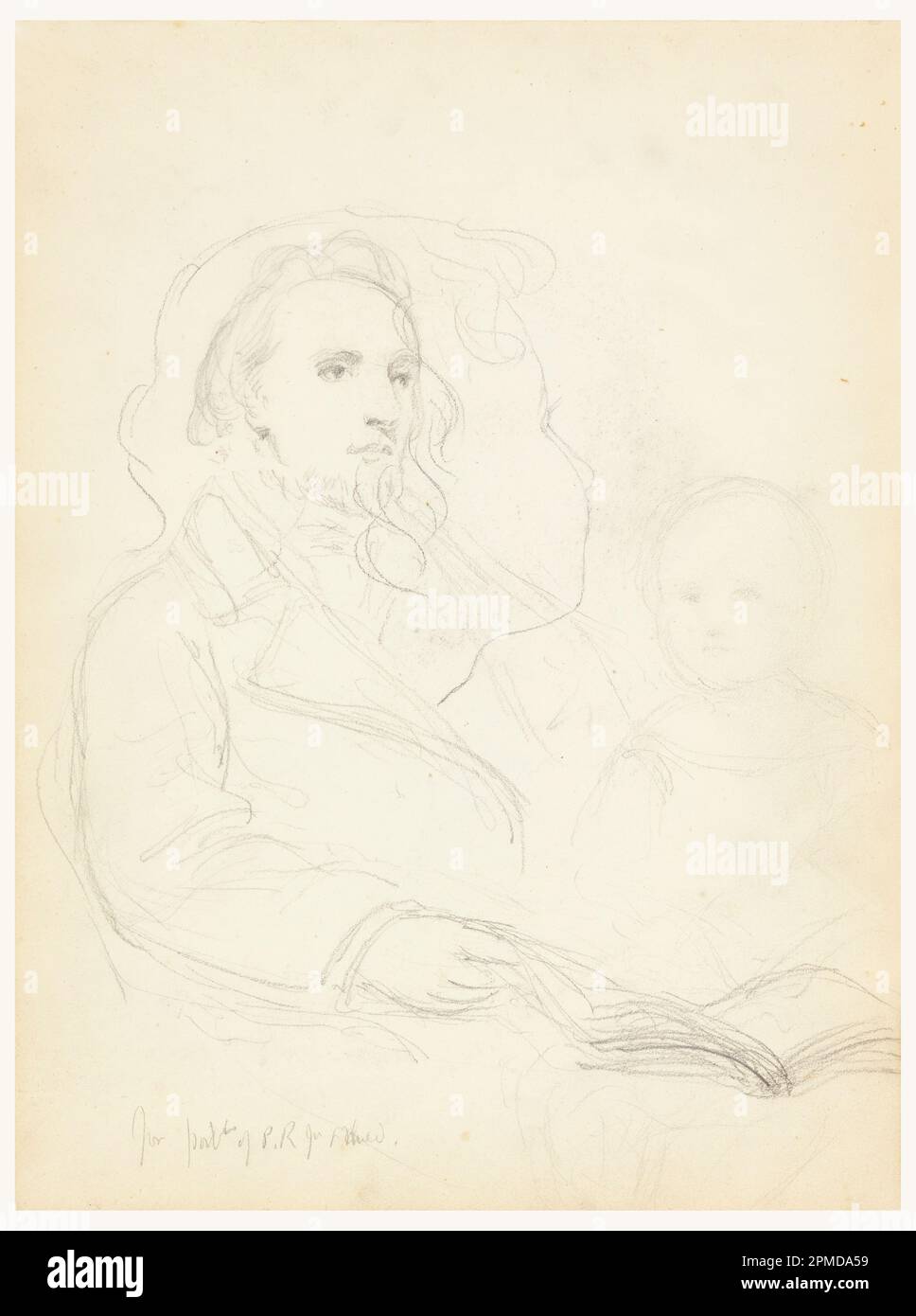 Drawing, Sketches for 'Lesson of Charity' and portrait of Peter Richards, Jr.; Daniel Huntington (American, 1816–1906); USA; graphite on cream paper Stock Photo