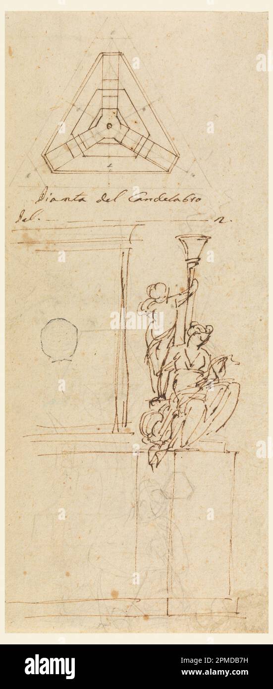 Drawing, Design for a Candelabra; Carlo Marchionni (Italian, 1702–1786); Italy; pen and ink on paper Stock Photo