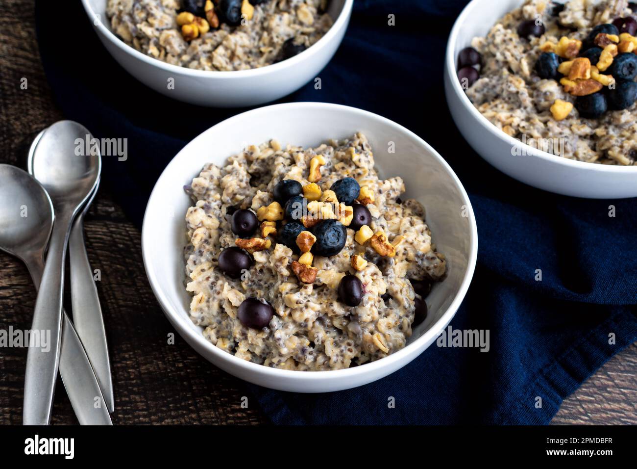 Blueberry Chia Oatmeal Topped with Walnuts Healthy oatmeal breakfast
