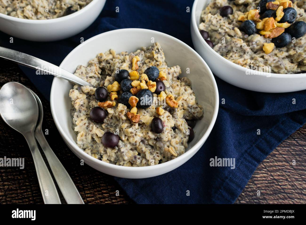 Blueberry Chia Oatmeal Topped with Walnuts Healthy oatmeal breakfast