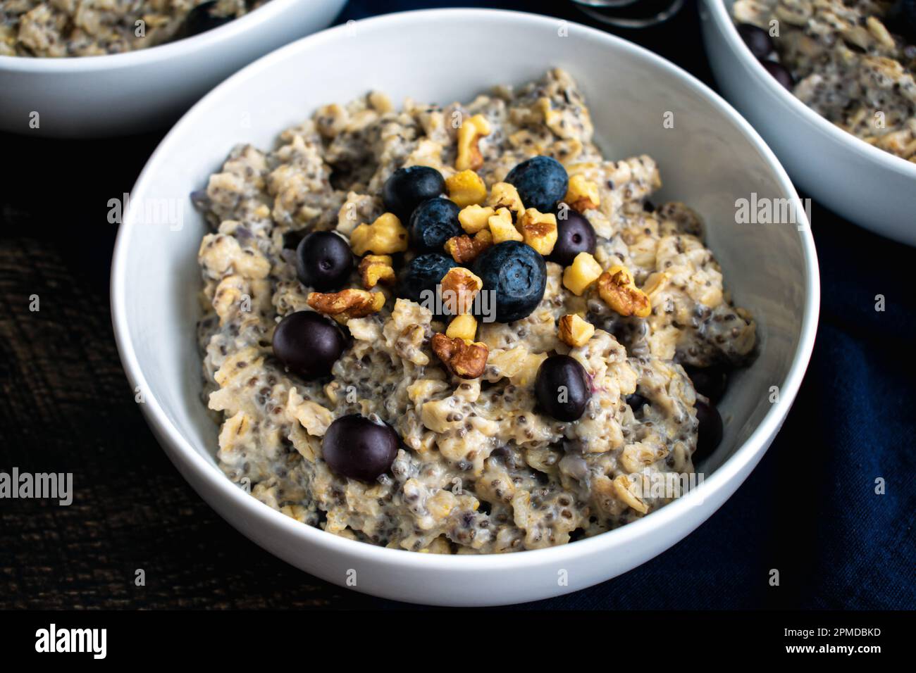 Blueberry Chia Oatmeal Topped with Walnuts Healthy oatmeal breakfast