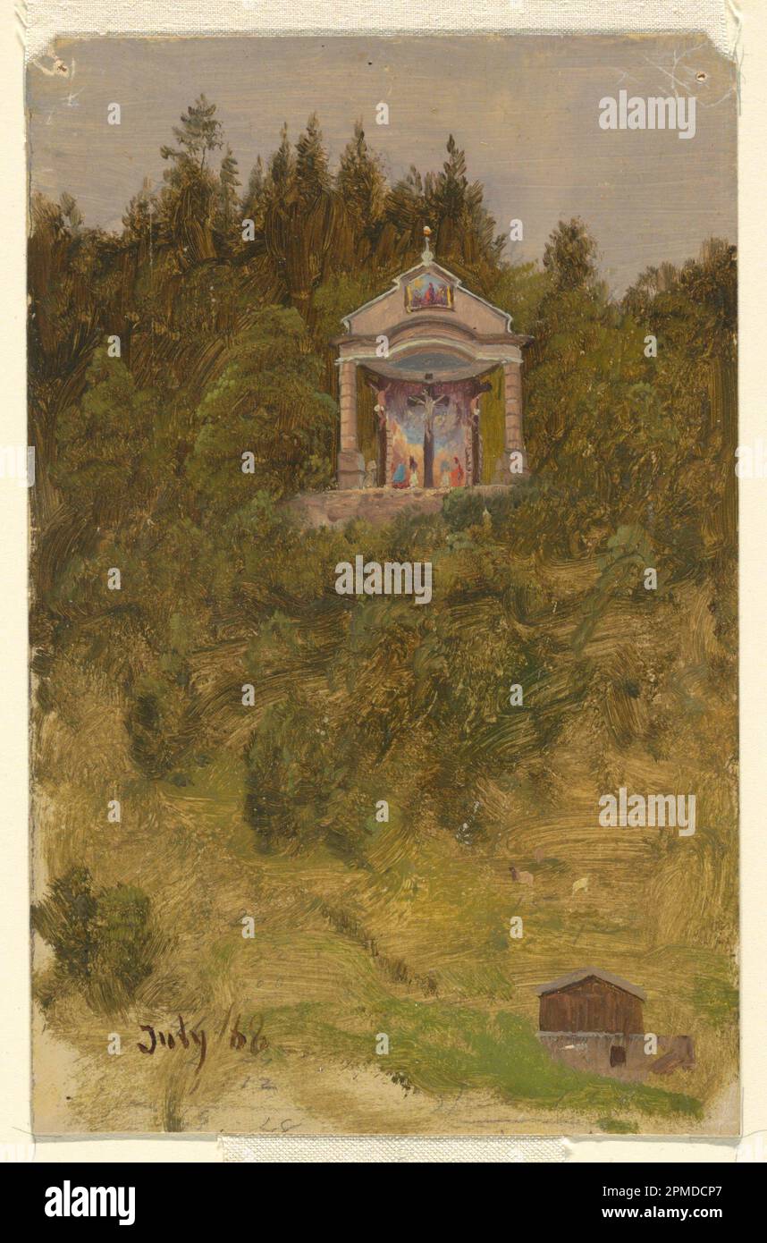 Drawing, Shrine, Bavaria; Frederic Edwin Church (American, 1826–1900); USA; brush and oil paint, graphite on cardboard; 17.7 x 11.5 cm (6 15/16 x 4 1/2 in.) Stock Photo