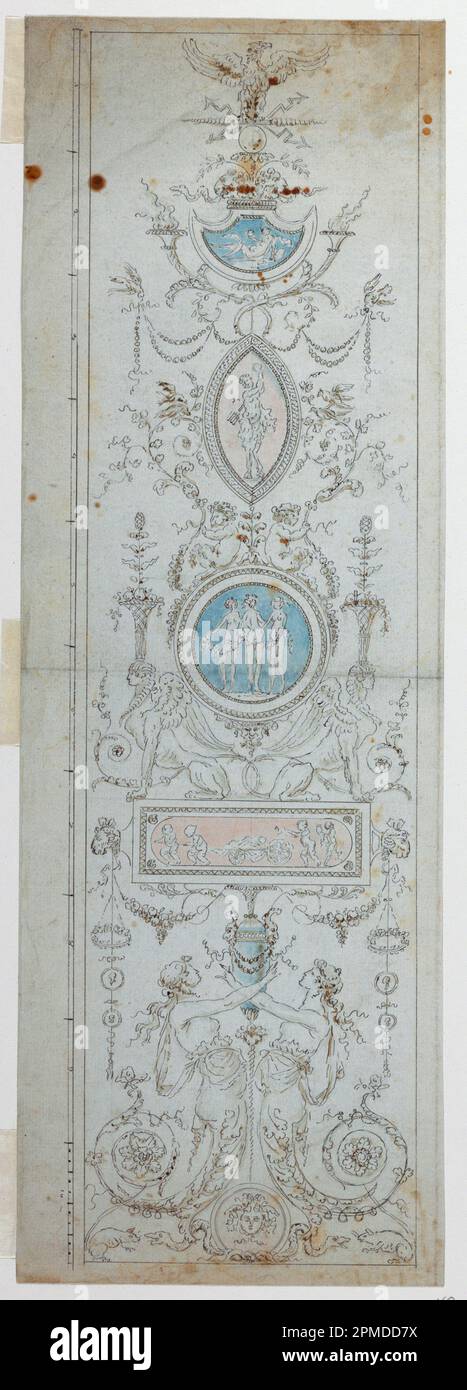 Drawing, Design for a Painted Panel; Designed by Jean-Guillaume Moitte (French, 1746–1810); France; pen and ink, brush and watercolor, sepia, graphite on paper Stock Photo