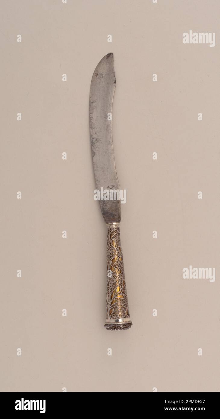 Traveling Knife Knife; silver, steel, brass; L x W: 17.4 x 1.8 cm (6 7/8 x 11/16 in.); The Robert L. Metzenberg Collection, gift of Eleanor L. Metzenberg; 1985-103-274 Stock Photo
