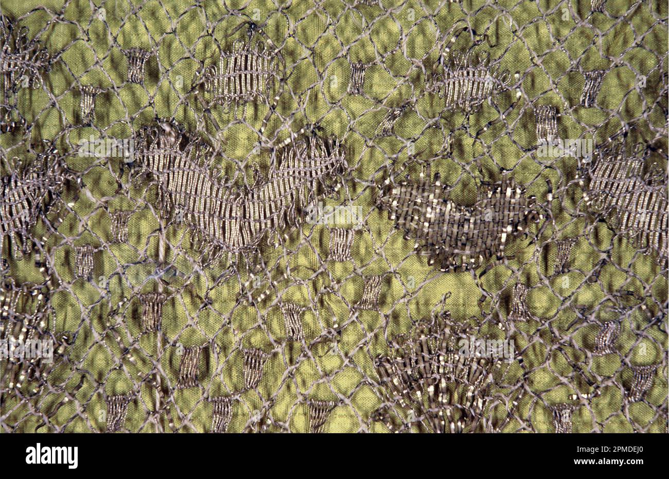 Apron; gold metallic foil, gold metallic foil wound onto white silk