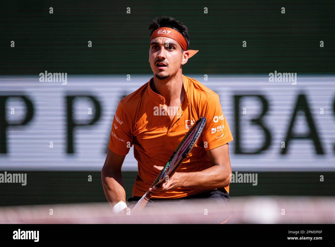 April 12, 2023, Monte-Carlo, Monaco: Monte-Carlo Country Club MONTE-CARLO,  MONACO - APRIL 12: Lorenzo Sonego of Italy in action against Daniil  Medvedev during day four of the Rolex Monte-Carlo Masters at Monte-Carlo