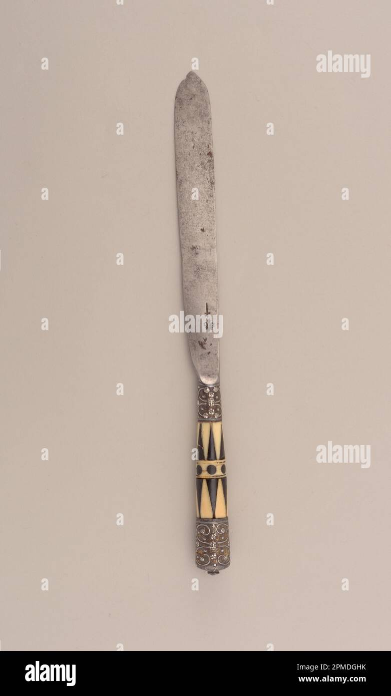 Knife (England); steel, silver, gold, ivory, bone; L x W: 22.5 x 1.7 cm (8 7/8 x 11/16 in.); The Robert L. Metzenberg Collection, gift of Eleanor L. Metzenberg; 1985-103-83 Stock Photo