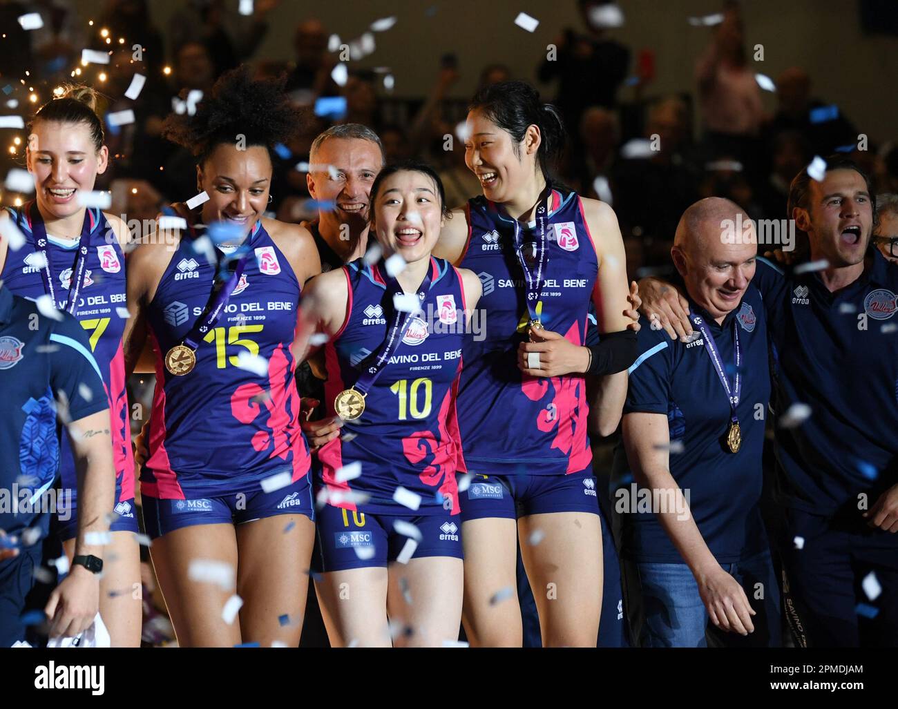 Scandicci, Italy. 12th Apr, 2023. Scandicci's Zhu Ting (3rd R) and Yao ...