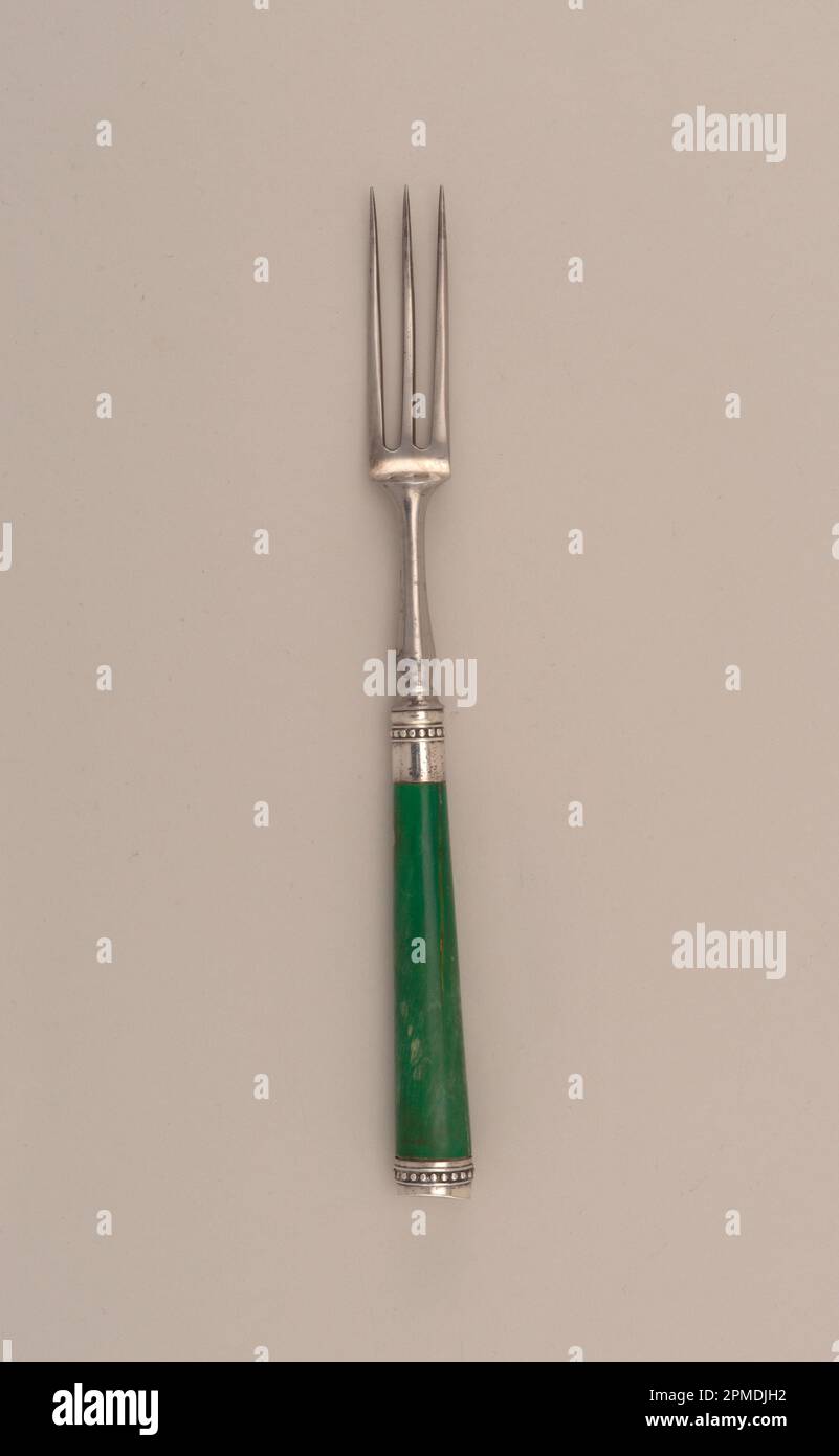 Fork (England); green-stained ivory, steel, silver; L x W x D (f): 18.4 x 2.3 x 1.2 cm (7 1/4 x 7/8 x 1/2 in.) Stock Photo