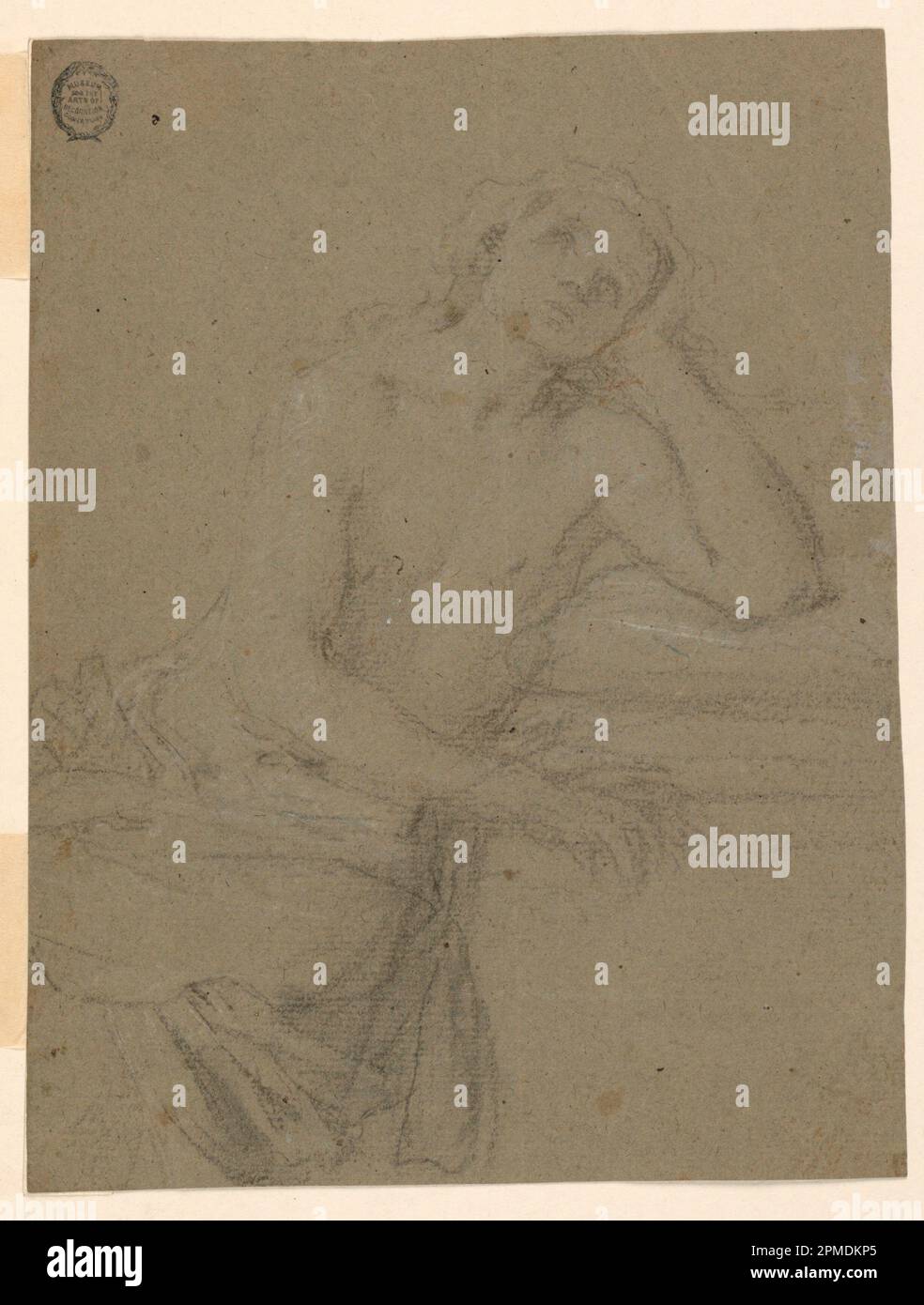Drawing, Saint Magdalen Repenting; Italy; black chalk on gray paper with white heightening; 25.8 x 19.7 cm (10 3/16 x 7 3/4 in.) Stock Photo
