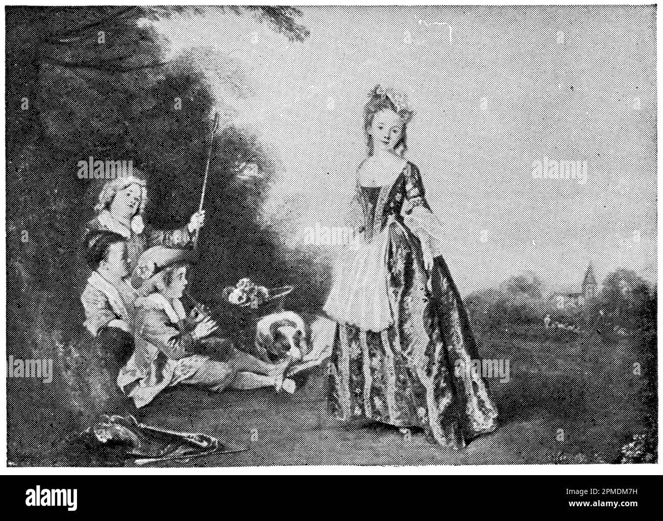 The Dance by a French painter and draughtsman Jean-Antoine Watteau. Publication of the book 'Meyers Konversations-Lexikon', Volume 2, Leipzig, Germany, 1910 Stock Photo