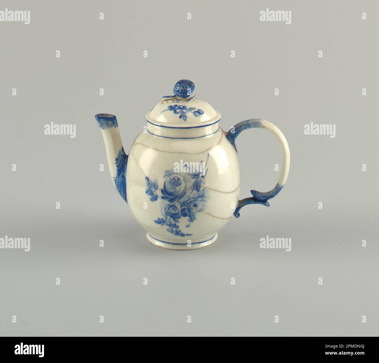 Teapot And Cover (France); Made by Bourg-la-Reine Porcelain Factory (France); soft-paste porcelain with blue overglaze decoration Stock Photo