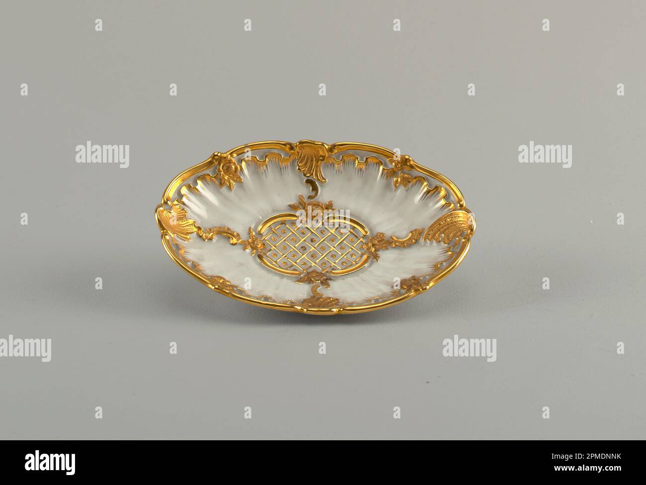 Oval Dish Dish; Manufactured by Meissen Porcelain Manufactory (Germany); porcelain, gold Stock Photo