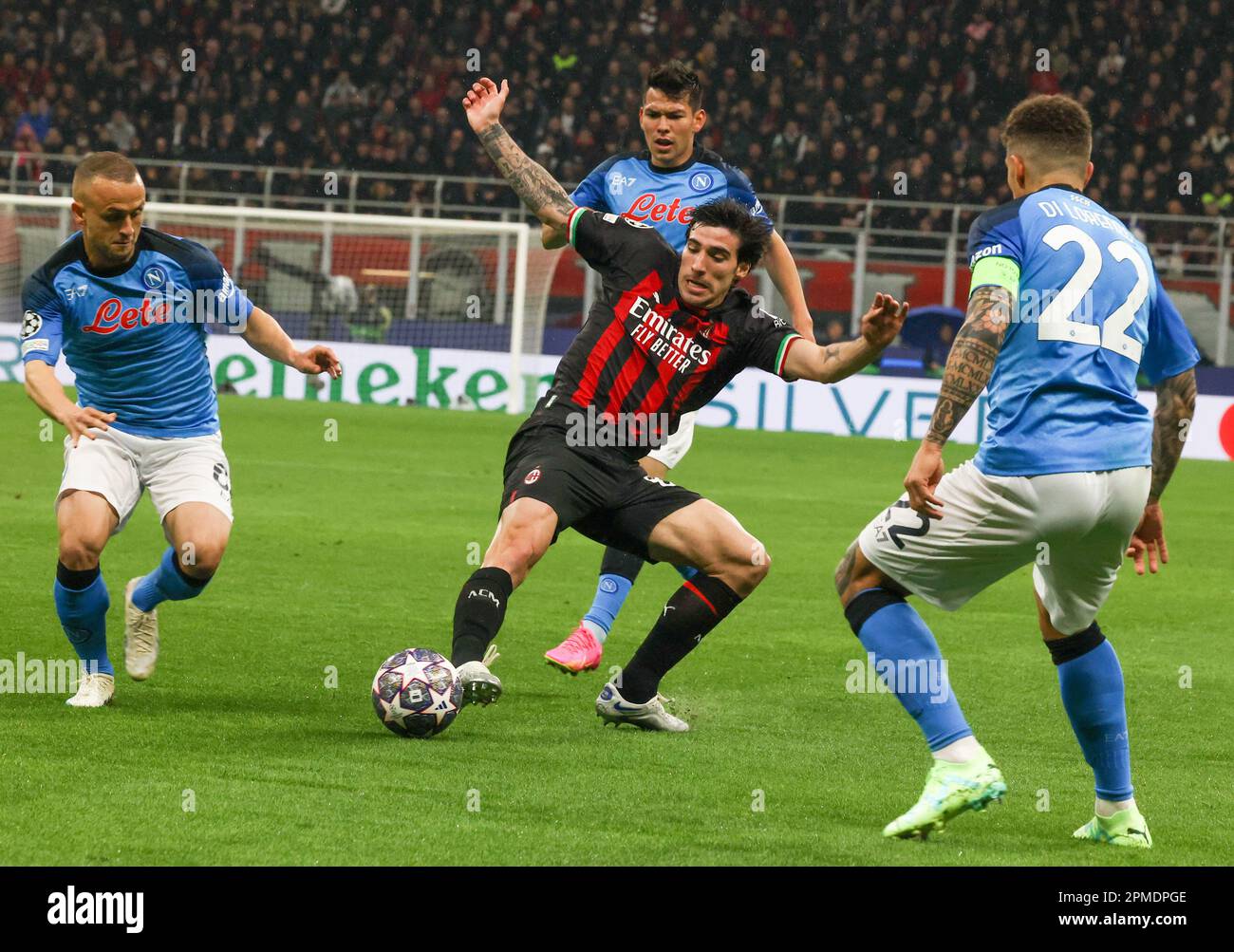 Milano, Lombardia, Italy. 12th Apr, 2023. Tonali Milan During the Champions League Football