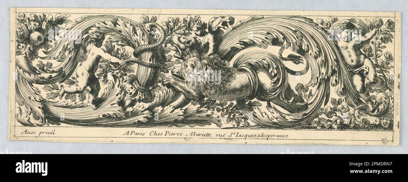 Print, Frieze, from 'Chasses et Feuillages'; Print Maker: Jean Le Pautre (French, 1618–1682); etching on paper; 7.9 × 23 cm (3 1/8 × 9 1/16 in.) Stock Photo