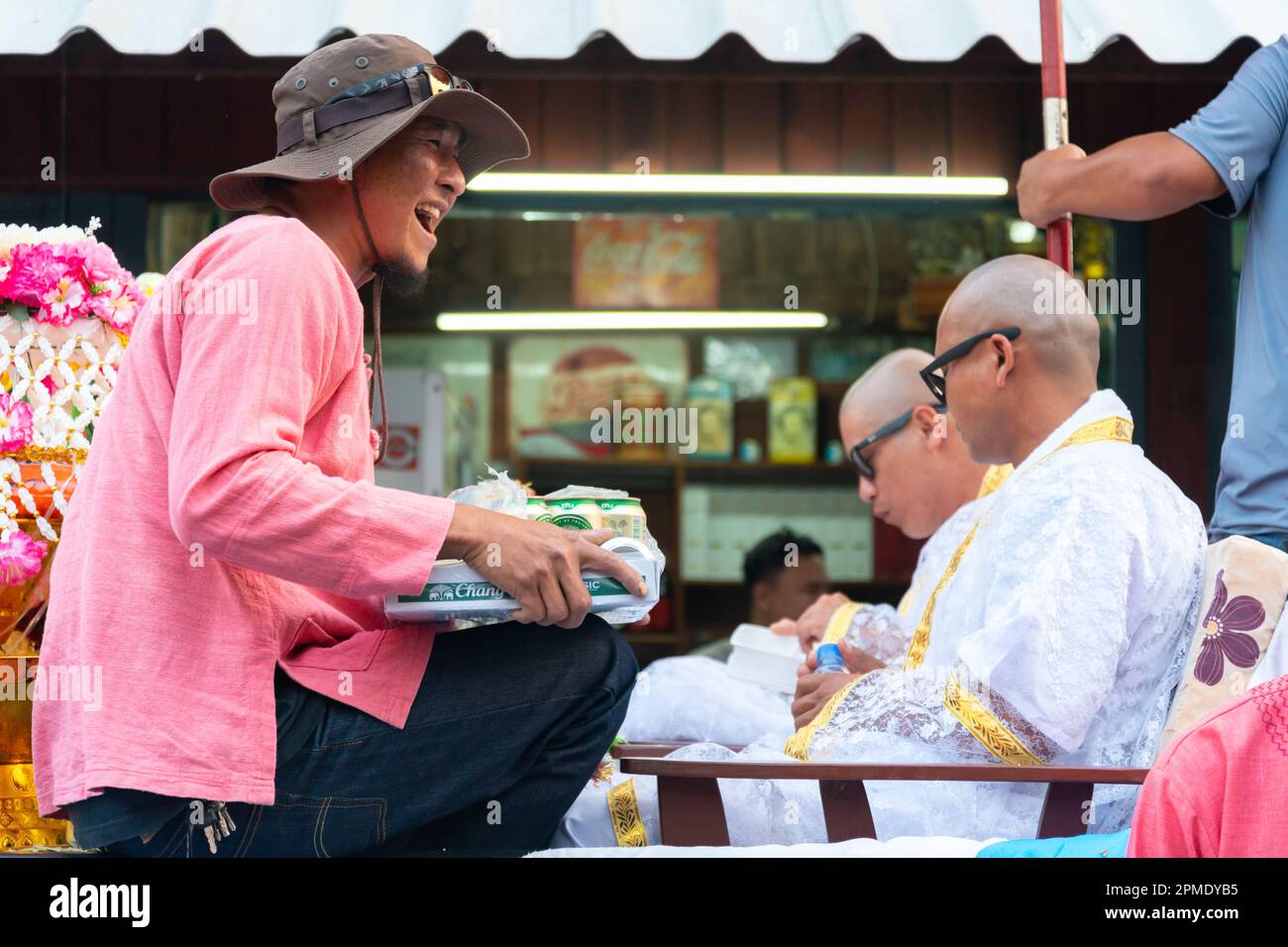 Pai,Northern Thailand-April 4th 2023:Celebrating the moment when boys and adolecents between seven and fourteen are ordained as Buddhist Monks,two eld Stock Photo