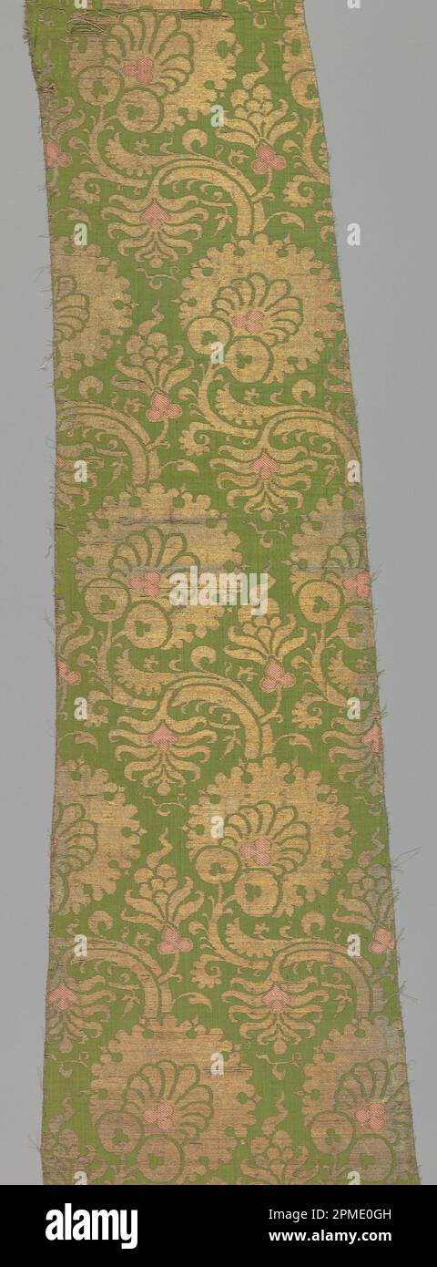 Textile (Italy); silk, gilt parchment wrapped around silk core; Warp x Weft (a): 35.3 x 32.3 cm (13 7/8 x 12 11/16 in.) Warp x Weft (b): 29.5 x 37.3 cm (11 5/8 x 14 11/16 in.) Warp x Weft (c): 26.5 x 34 cm (10 7/16 x 13 3/8 in.) Warp x Weft (d): 44.8 x 19.7 cm (17 5/8 x 7 3/4 in.) Warp x Weft (e): 4.8 x 19.5 cm (1 7/8 x 7 11/16 in.) Stock Photo