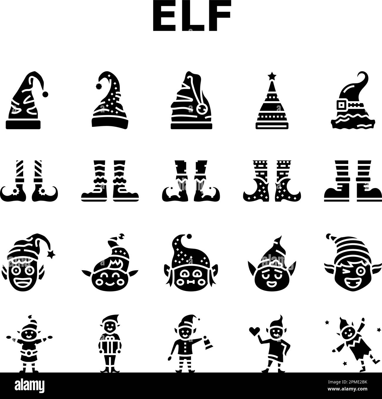 elf-christmas-cute-character-icons-set-vector-stock-vector-image-art