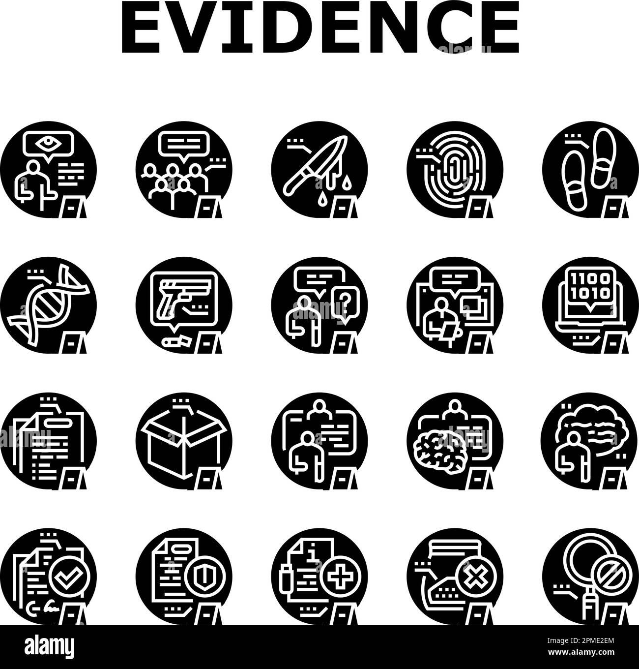 evidence crime police scene board icons set vector Stock Vector