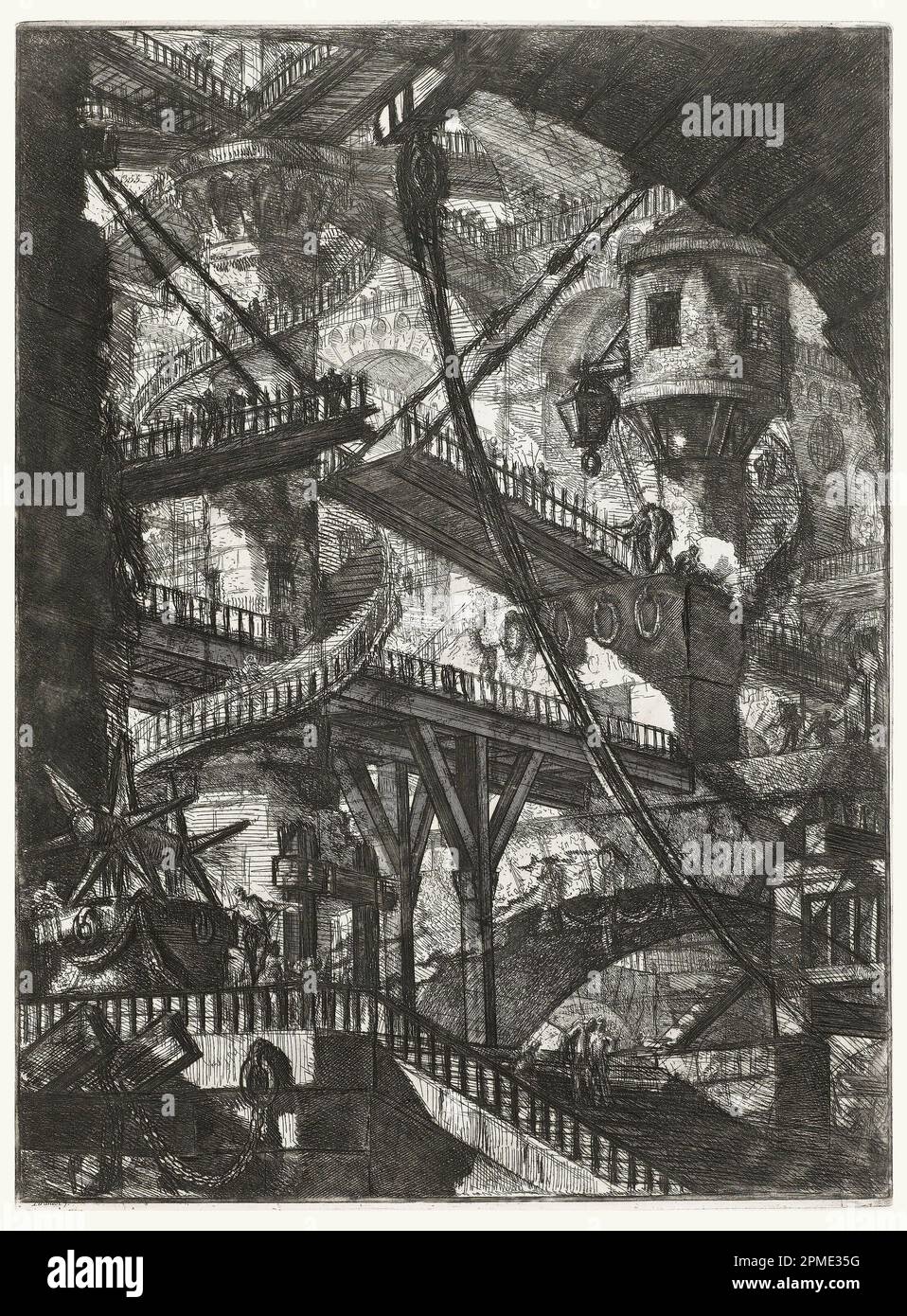 Print, The Drawbridge, plate VII from the series Carceri d'Invenzione; Giovanni Battista Piranesi (Italian, 1720–1778); Italy; etching on white laid paper; 55.7 x 41.3 cm (21 15/16 x 16 1/4 in.) Stock Photo
