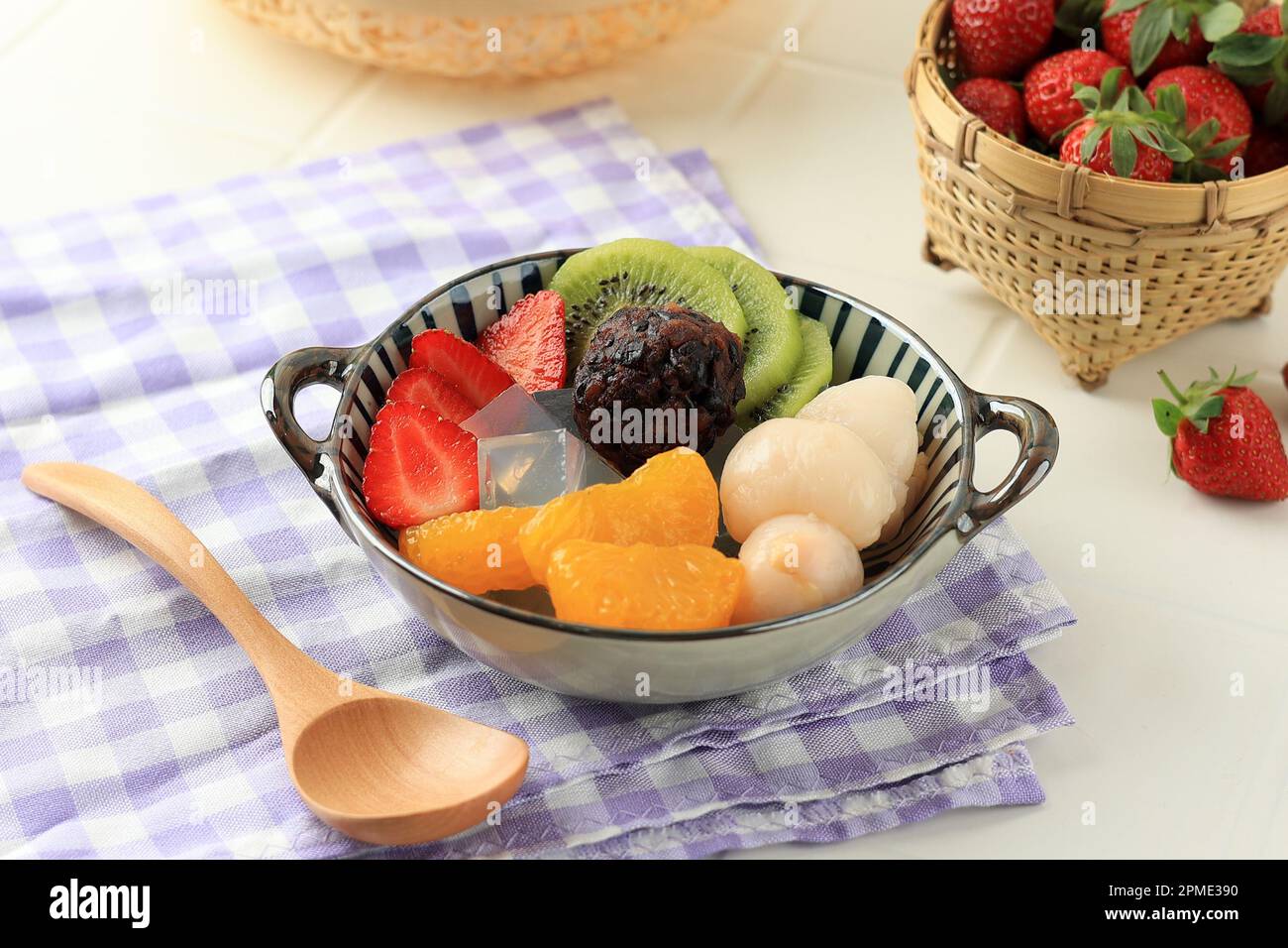 Anmitsu Japanese Sweet Dessert with Agar Canteen Jelly, Mix Fruit, and