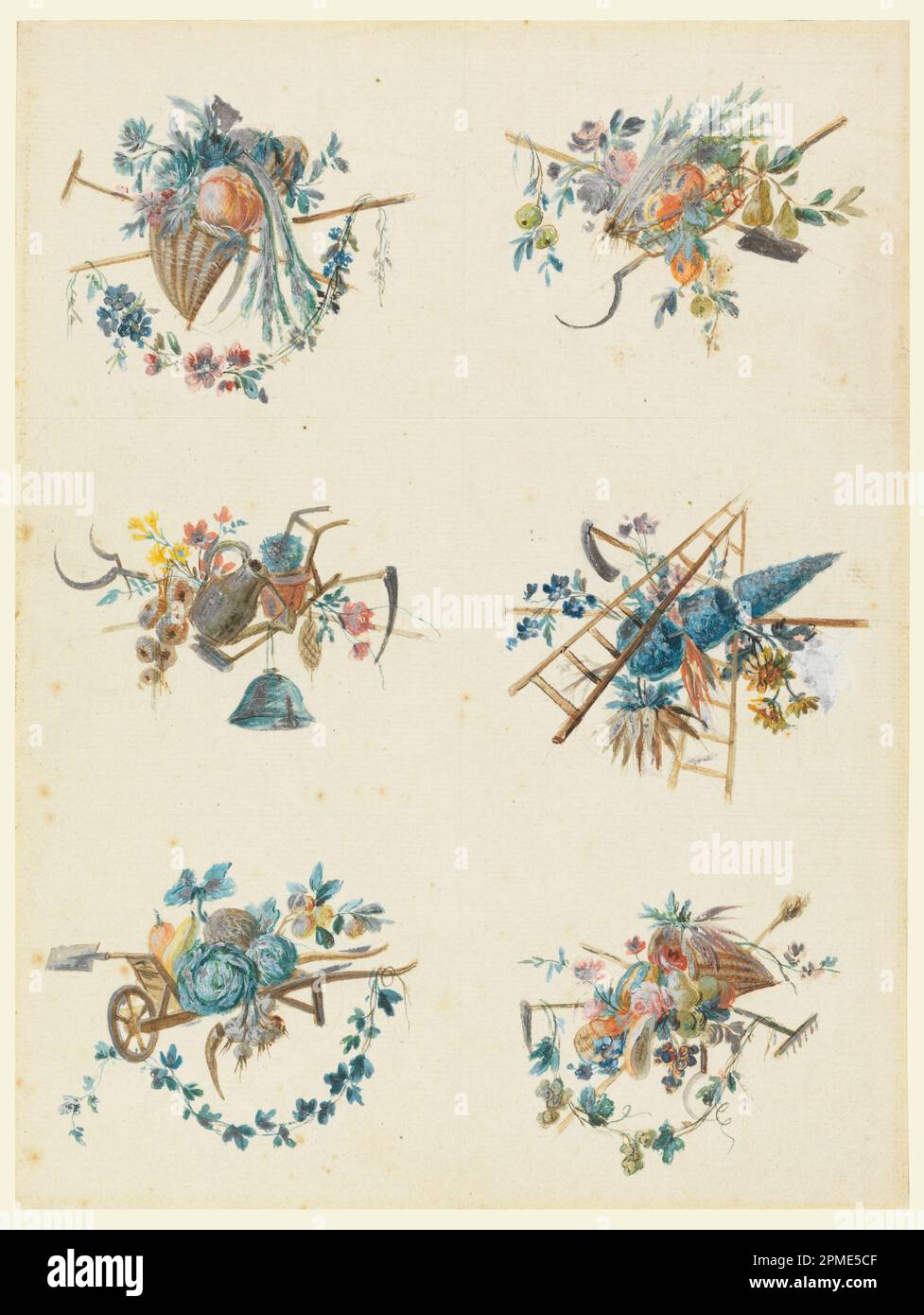 Drawing, Six Trophies with the Attributes of Gardening; Designed by ...