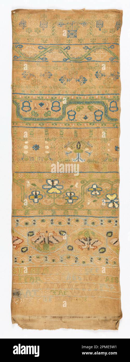 Sampler (England); Embroidered by Susana Pratt (English); silk and metal-wrapped silk embroidery on linen foundation Stock Photo