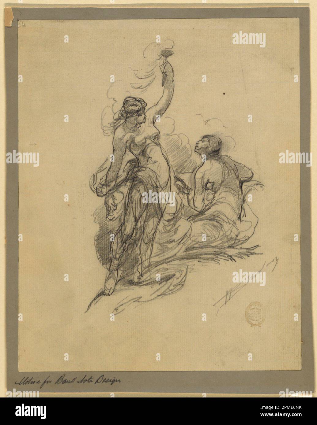 Drawing, Motif for Bank Note Design; Walter Shirlaw (American, b. Scotland, 1838–1909); USA; graphite on cream wove paper; 25.4 × 20.3 cm (10 × 8 in.) Mount: 28 × 22.2 cm (11 × 8 3/4 in.) Stock Photo