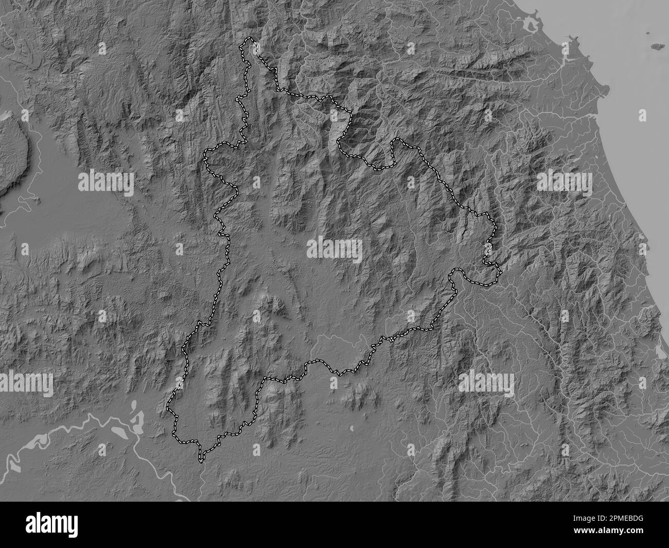 Kon Tum, province of Vietnam. Bilevel elevation map with lakes and rivers Stock Photo