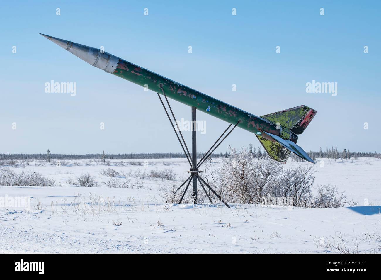 Rocket at the decommissioned rocket range in Churchill, Manitoba, Canada Stock Photo