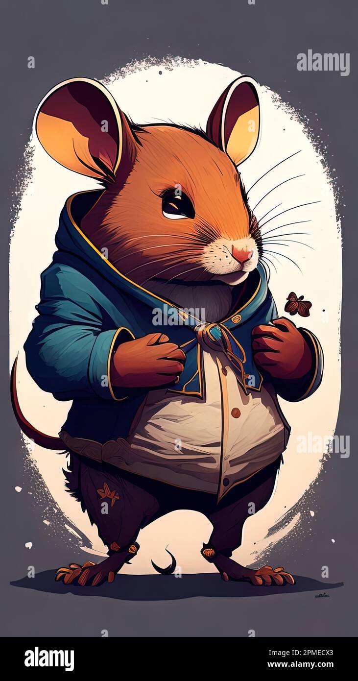 Funny cartoon rat. Vector illustration of a mouse in a coat Stock Photo