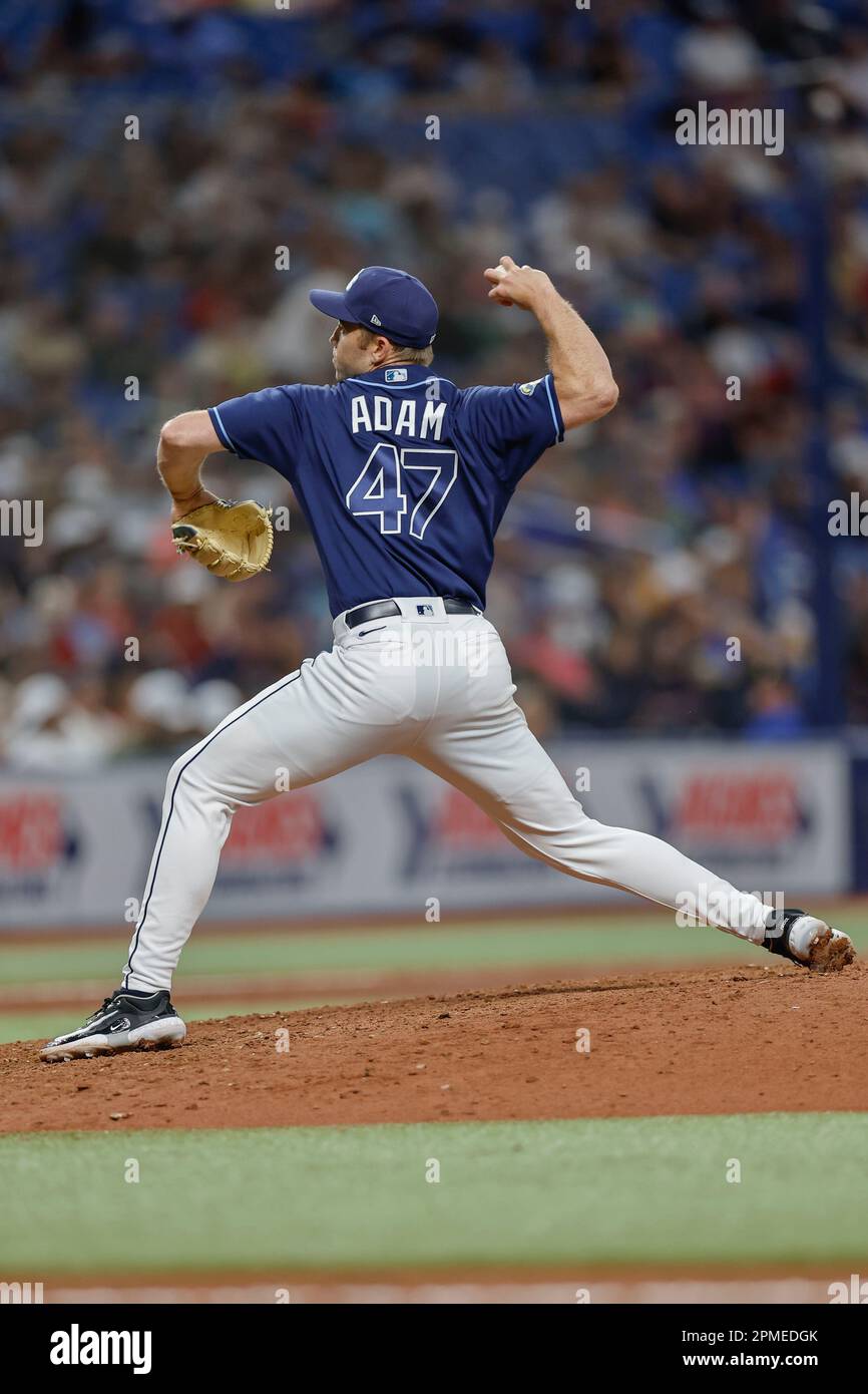 St. Petersburg, FL USA; Tampa Bay Rays relief pitcher Jason Adam (47)  delivers a pitch during an MLB game against the Boston Red Sox on  Wednesday, Apr Stock Photo - Alamy