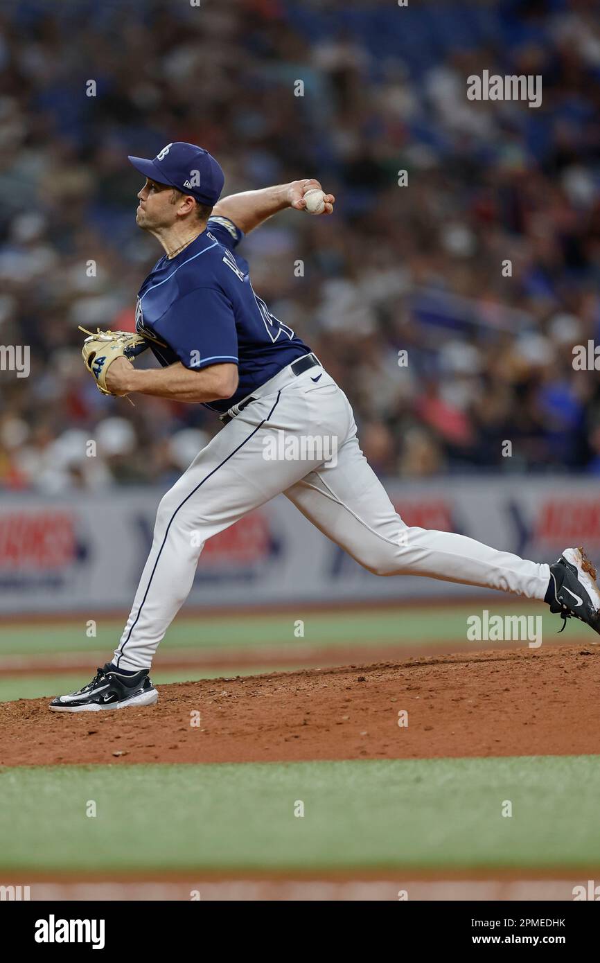 St. Petersburg, FL USA; Tampa Bay Rays relief pitcher Jason Adam (47)  delivers a pitch during an MLB game against the Boston Red Sox on  Wednesday, Apr Stock Photo - Alamy